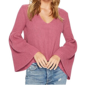 Free People Pink Knit Sweater Cropped Bell Sleeves